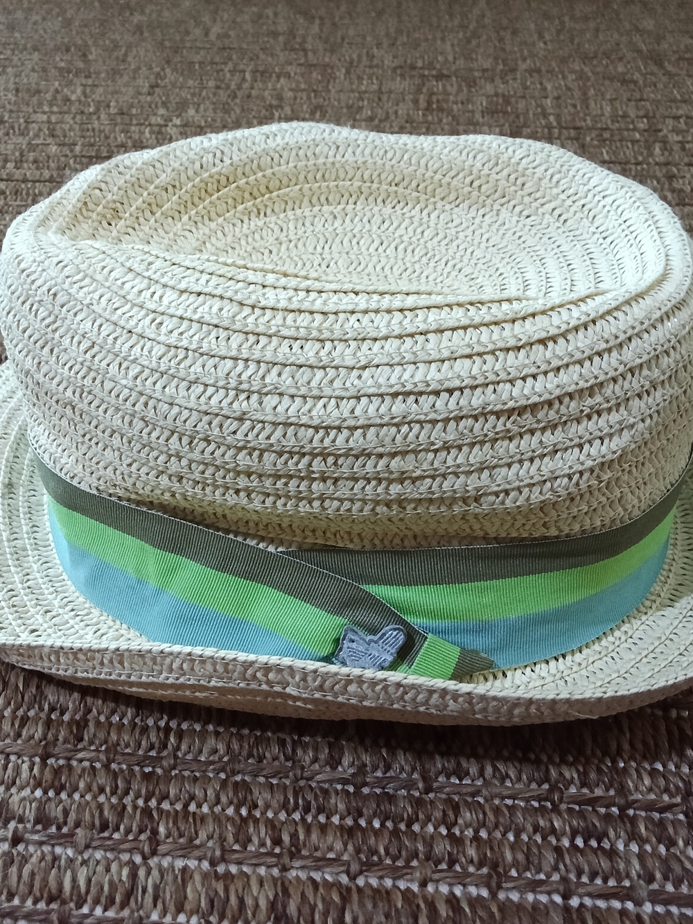 Island Beach Straw Fedora with Green & Blue Striped Band